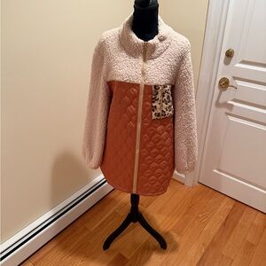 Talk of the Walk Quilted Cream and Ginger Sherpa  Jacket with Leo Trim NWT Large
